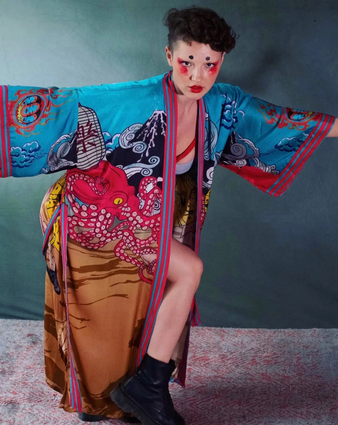 Close-up of Cupro Bemberg texture with original artworkQinkimo