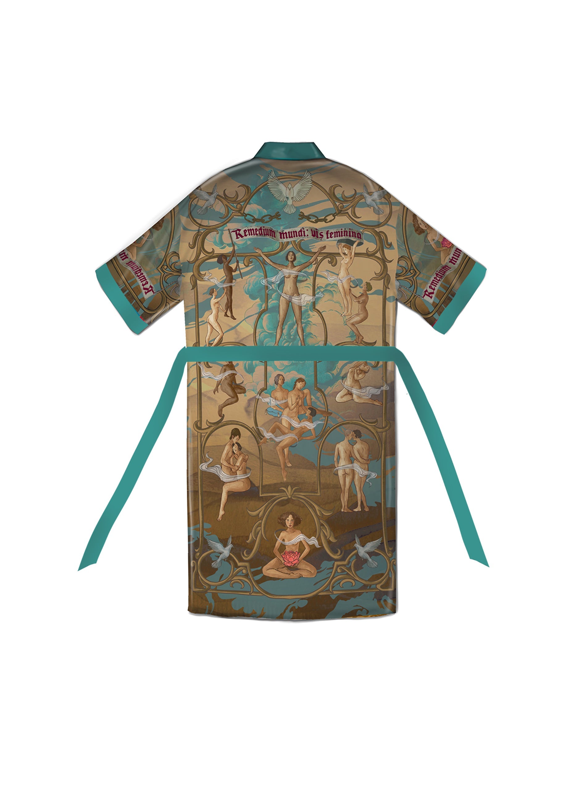 Detail of Cupro Bemberg fabric with bold illustration