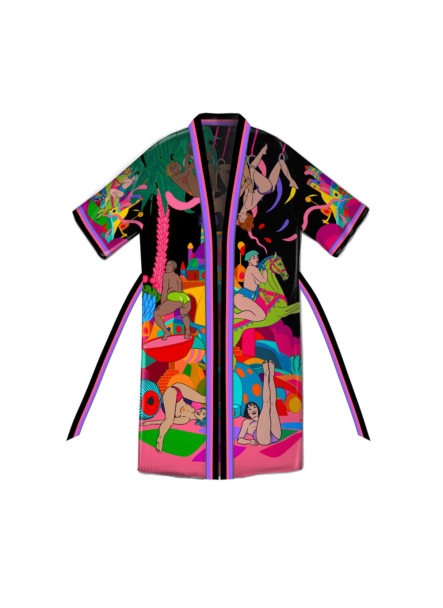 Girls Kimono Black - Kimono with Hand Drawn Paintings - Qinkimo