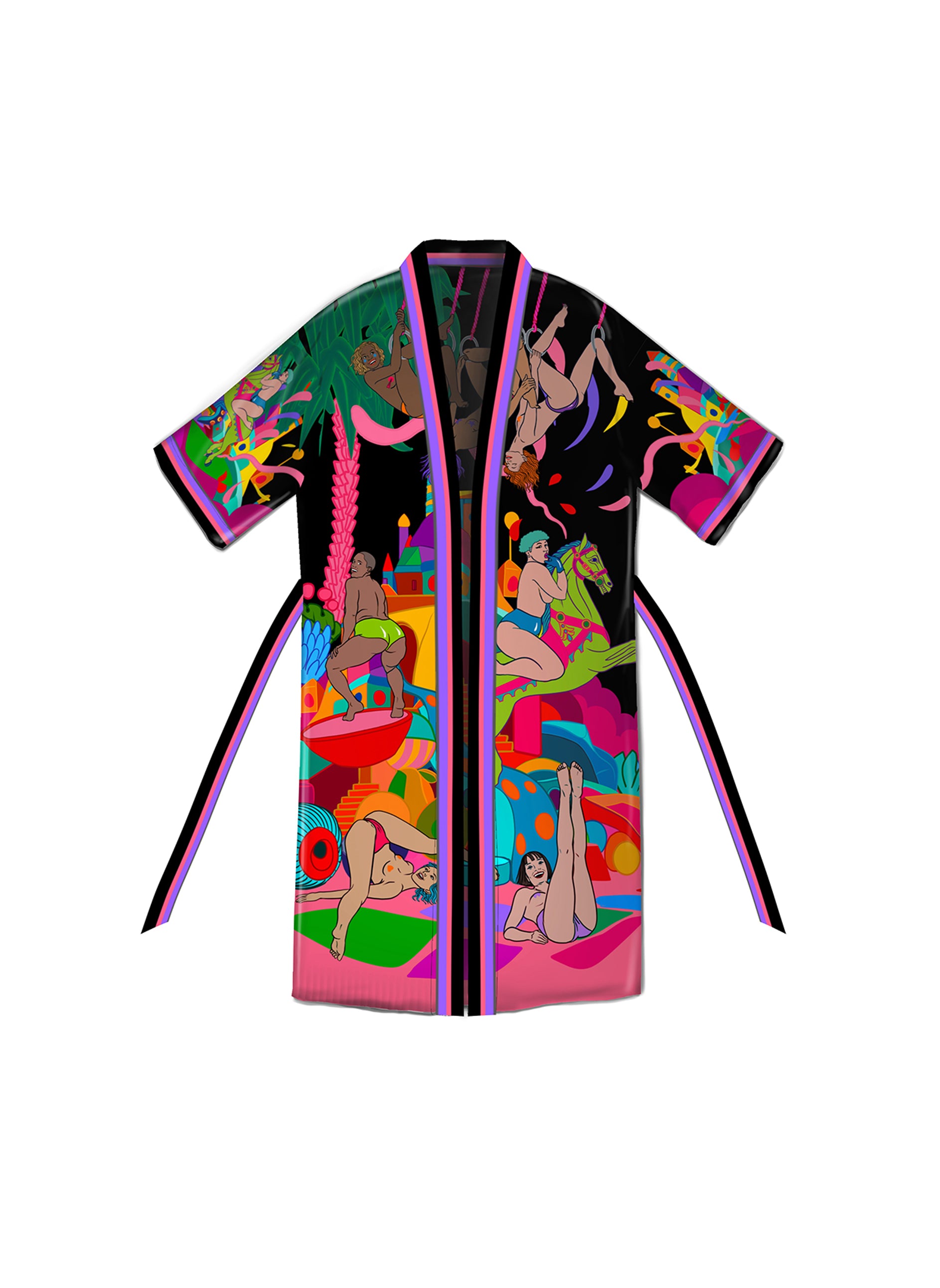 Girls Kimono Black - Kimono with Hand Drawn Paintings - Qinkimo