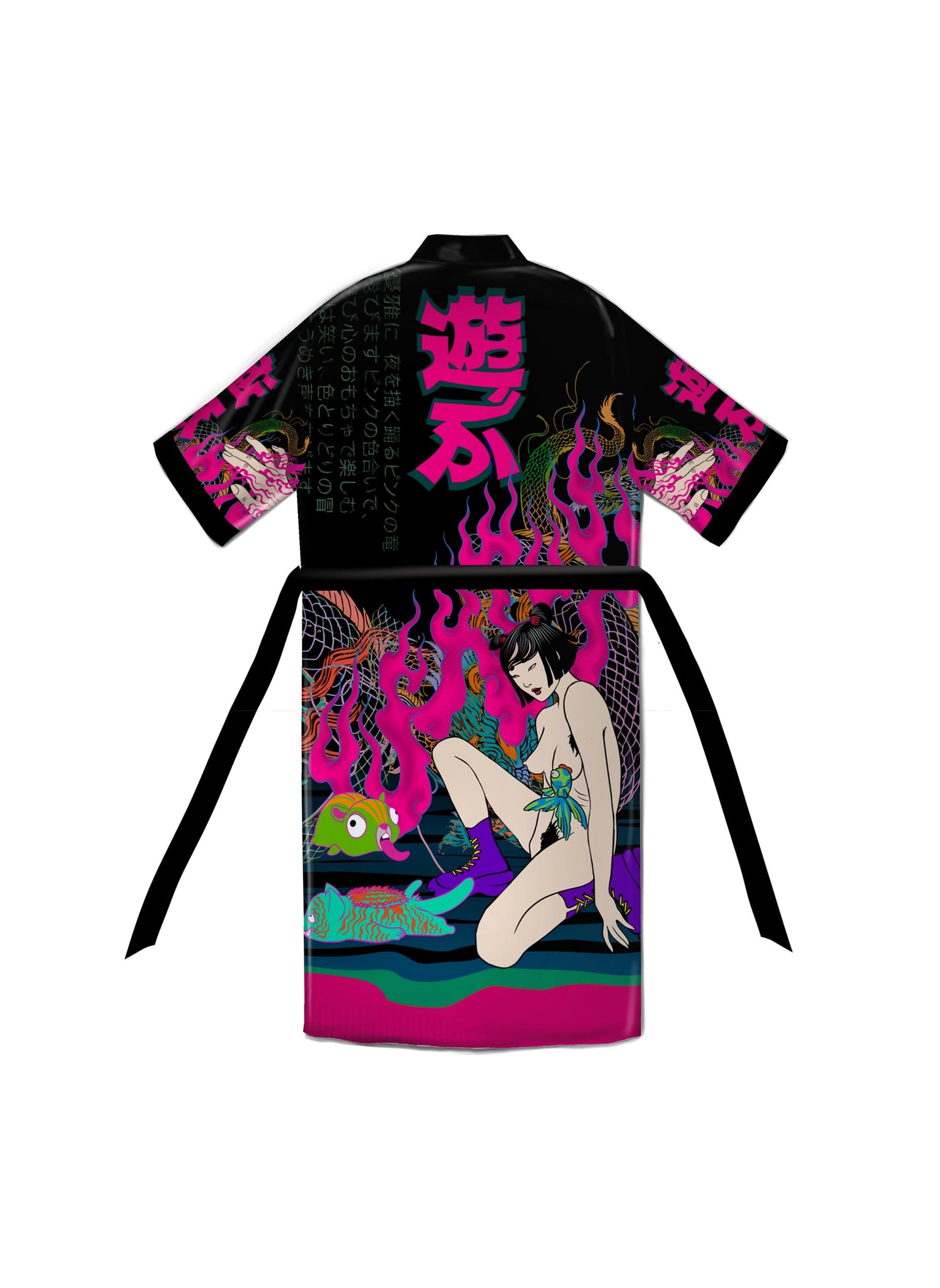 Playpunk Kimono Black – Kimono with Hand Drawn Paintings Qinkimo