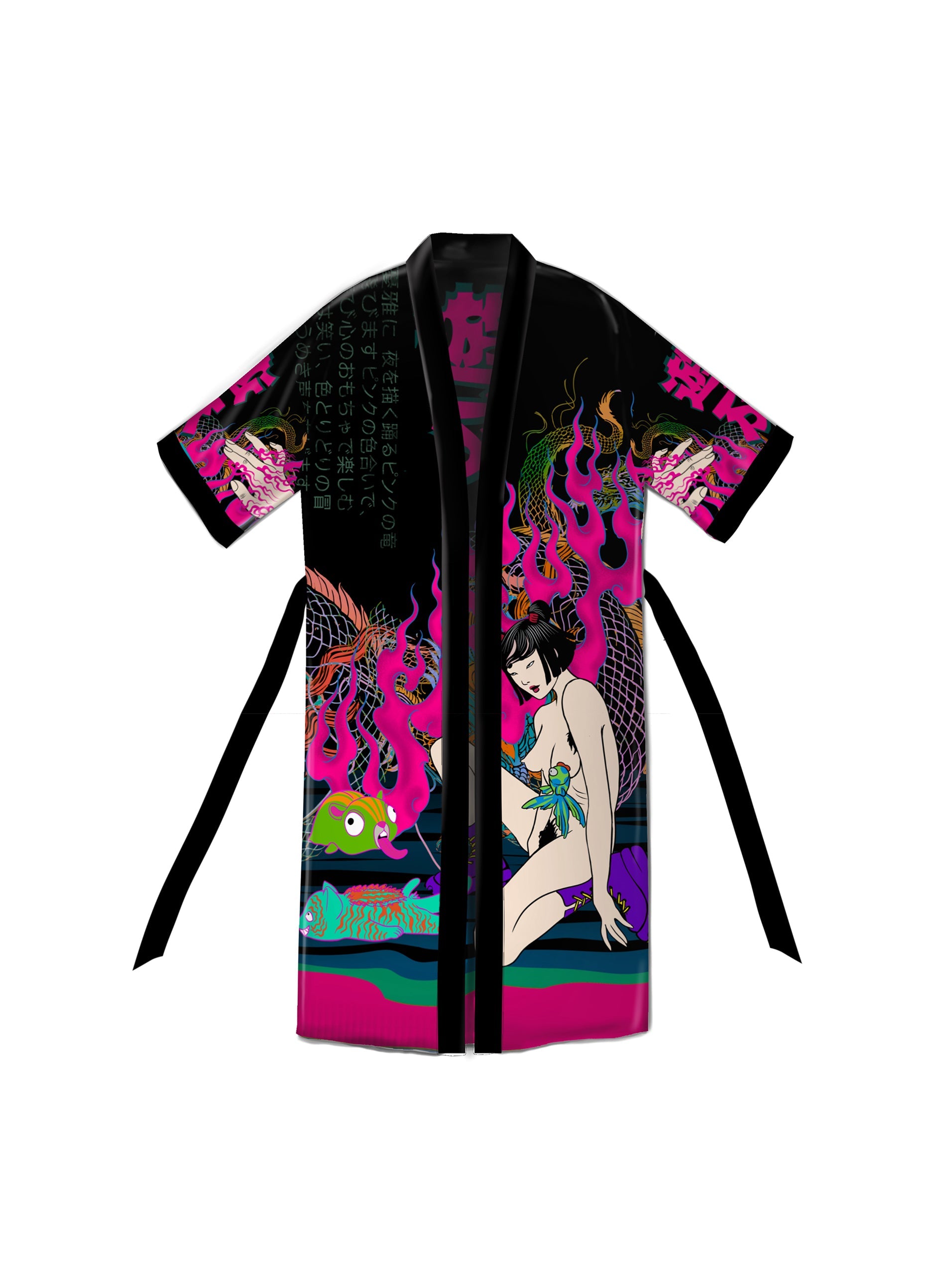 Playpunk Kimono Black – Kimono with Hand Drawn Paintings Qinkimo