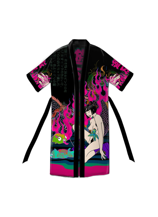 Playpunk Kimono Black – Kimono with Hand Drawn Paintings Qinkimo
