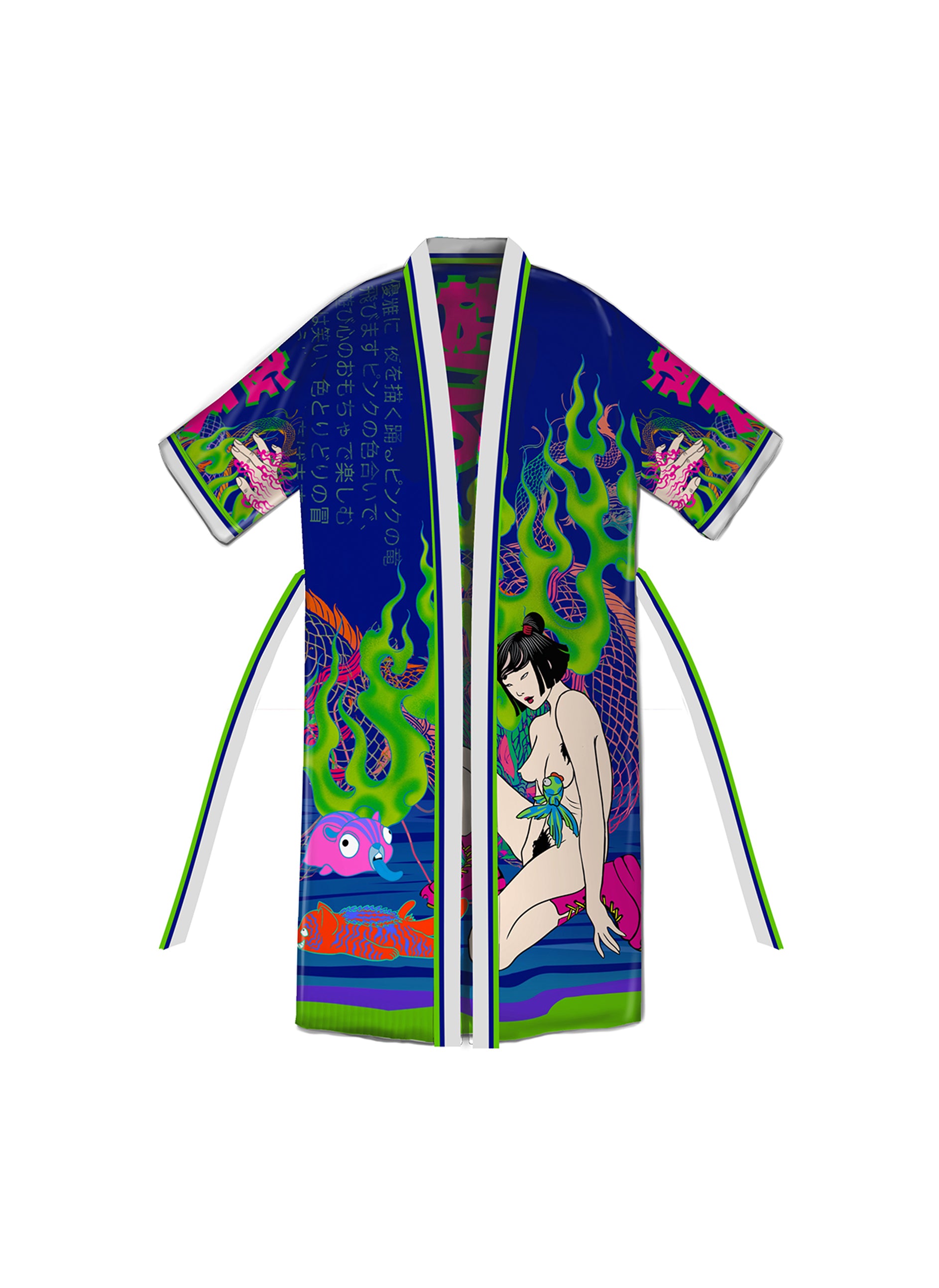 Front view of kimono with hand drawn paintings
